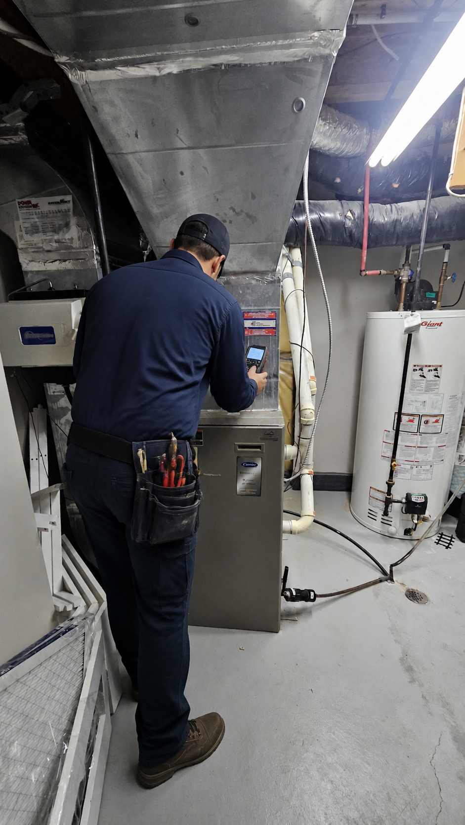 HVAC technician diagnosing a furnace in Mississauga